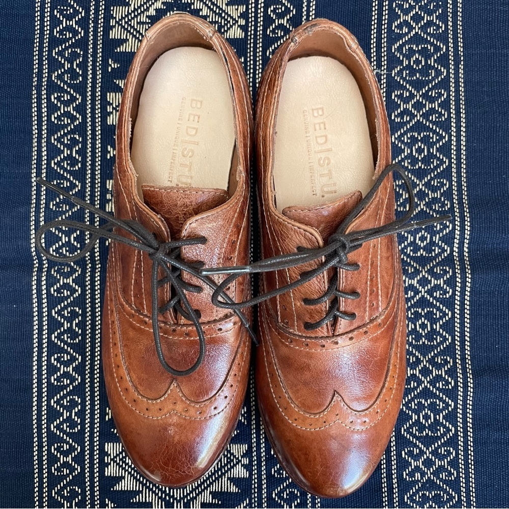 Bed|Stu Lita Oxfords Goodyear Welt Shoes Wingtip Rustic Brown Leather Size 7.5 - Picture 7 of 13